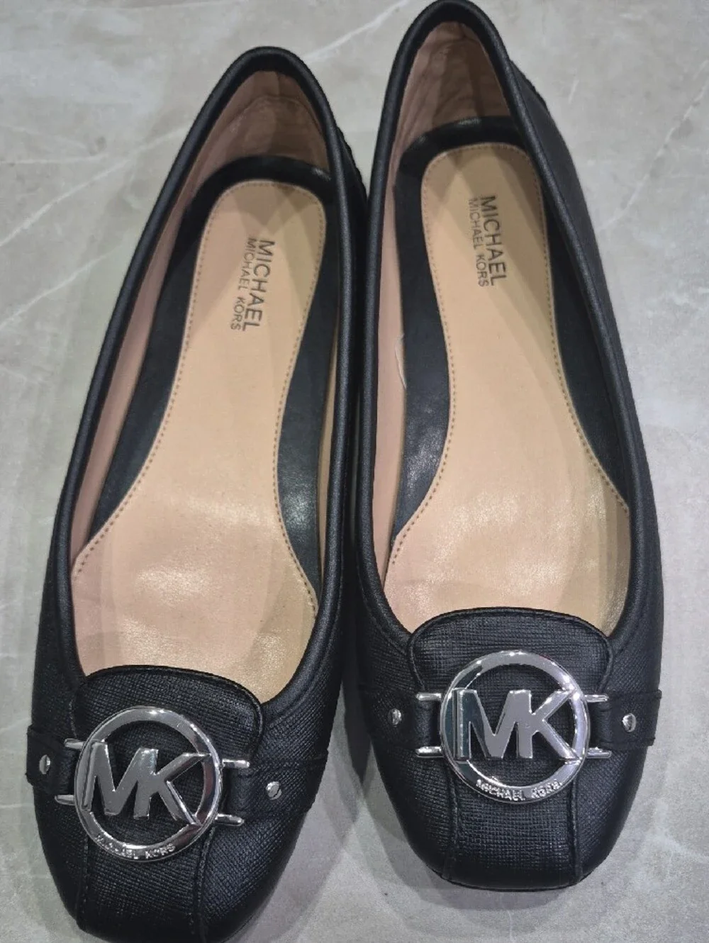 Michael Kors Black MK Logo Square-Toe Ballet Flats